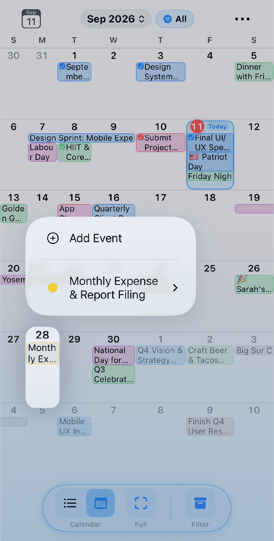 Full Month Calendar View