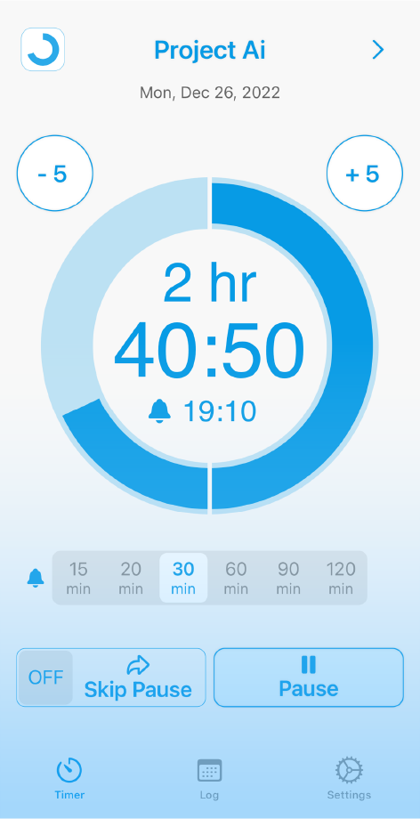 LogTimer App Timer Screen
